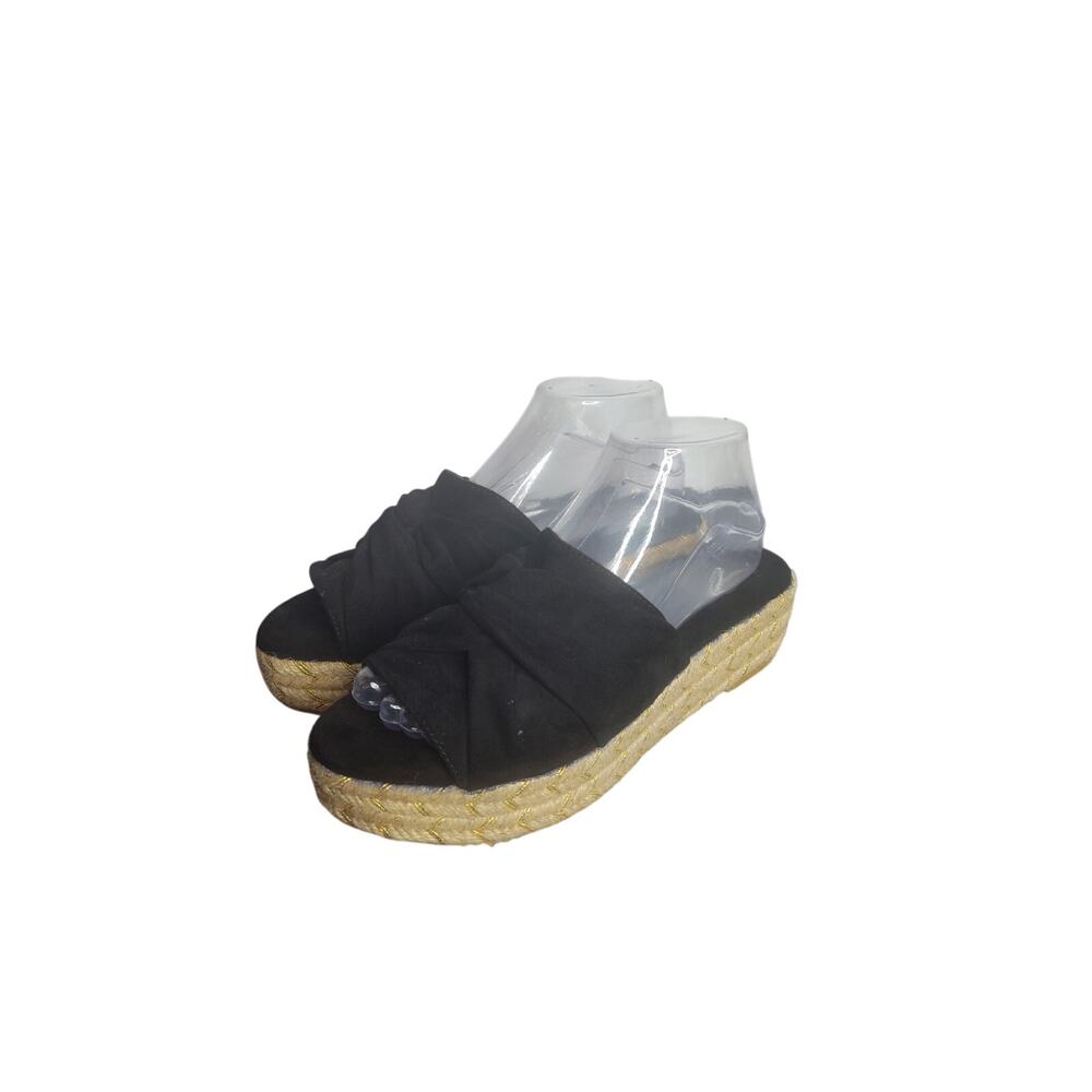Nalho Women's Sai Vegan Suede Espadrille Yoga Mat Platform Sandals Black size 8